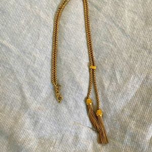 J Crew gold double tassel lariat necklace